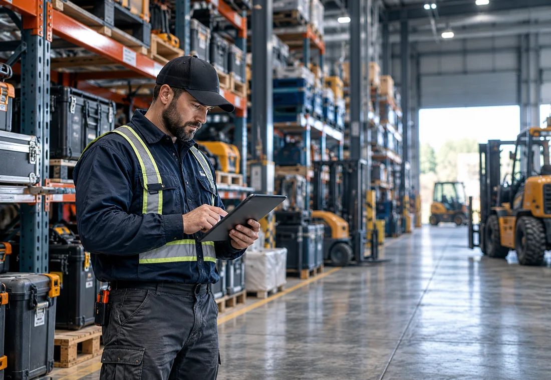 Industrial engineer working with a tablet in a factory